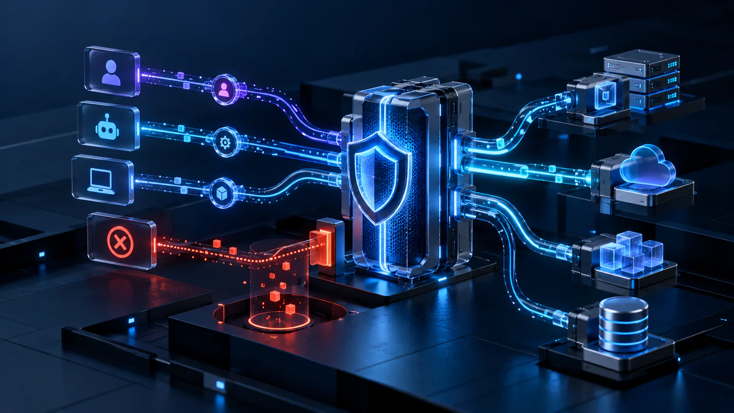 Illustration of API identities, gateway paths and connected services under security review